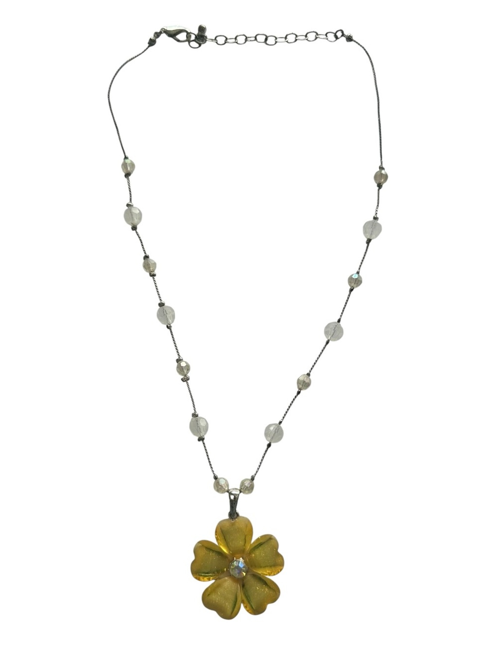 Claire's Yellow Flower Pendant Necklace with Beaded Chain